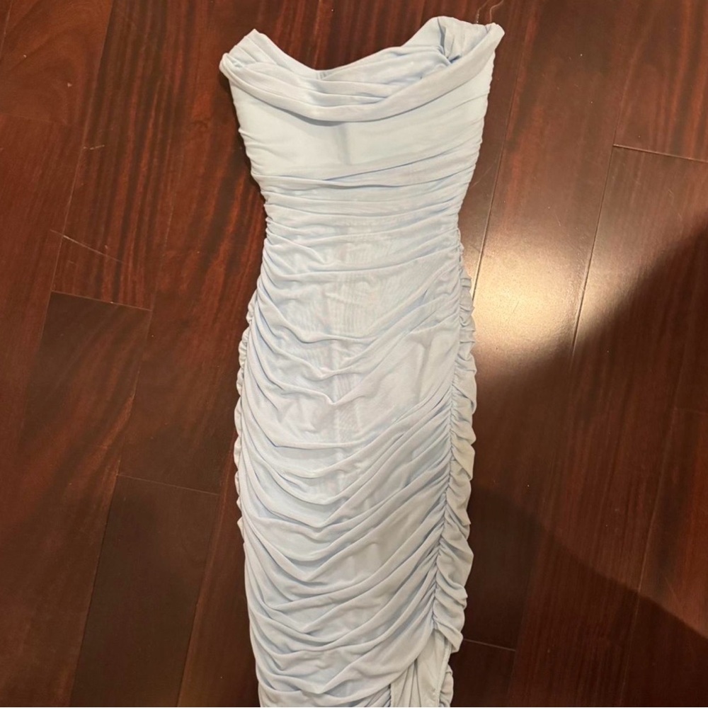 Elegant Light Blue Ruched Maxi Dress